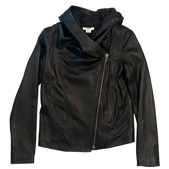 NWT Helmut Lang Hooded Fleece-lined Lamb Leather Jacket, Size P (XS) - Picture 1 of 7